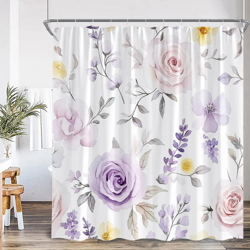 Blue Leaves Shower Curtain Watercolour Plant Eucalyptus Leaf Modern Simple Home Bathroom Decor Fabric Bath Curtains With Hooks
