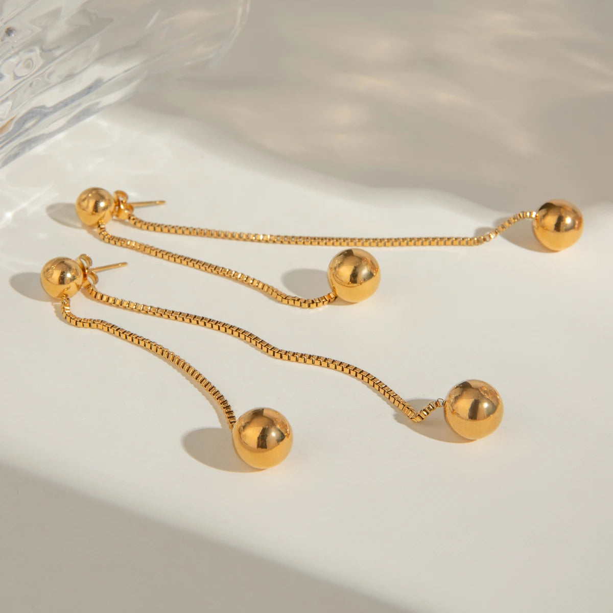 Vandtæt metal tekstur rustfrit stål kæde rund stål perle øreringe 18K guldbelagt charme mode smykker Bijoux Femme