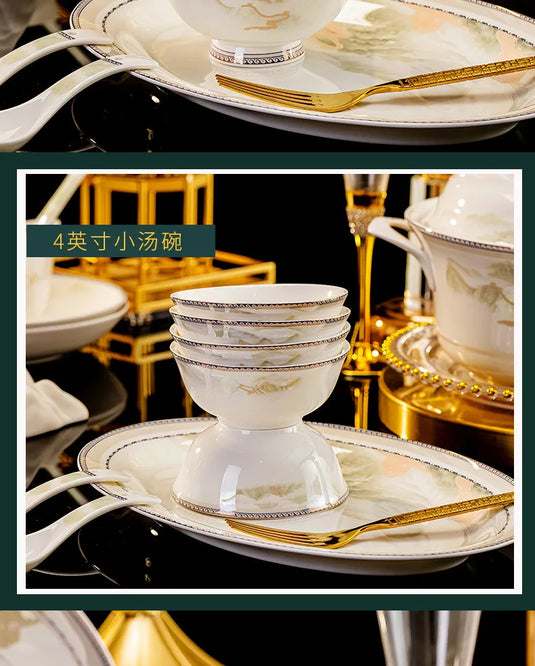 Jingdezhen dish set housewarming tableware set bowl and plate ceramic tableware set light luxury plate bowl