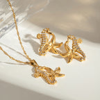 Orecchini e collana con ciondolo a cavalluccio marino e stella marina in acciaio inossidabile 18K impermeabile con strass adesivi, donna, anallergici, gioielli eleganti e affascinanti
