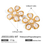 Minimalistische 18k vergoldete Edelstahl Imitationsperlen Hammerstruktur Blumenring Ohrringe Damen Anti-Allergie Charmschmuck