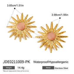 18k Gold Plated Stainless Steel Sun Pattern Cat Eye Stone Earrings Ring Women Anti Allergic Rust Proof Stylish Jewelry