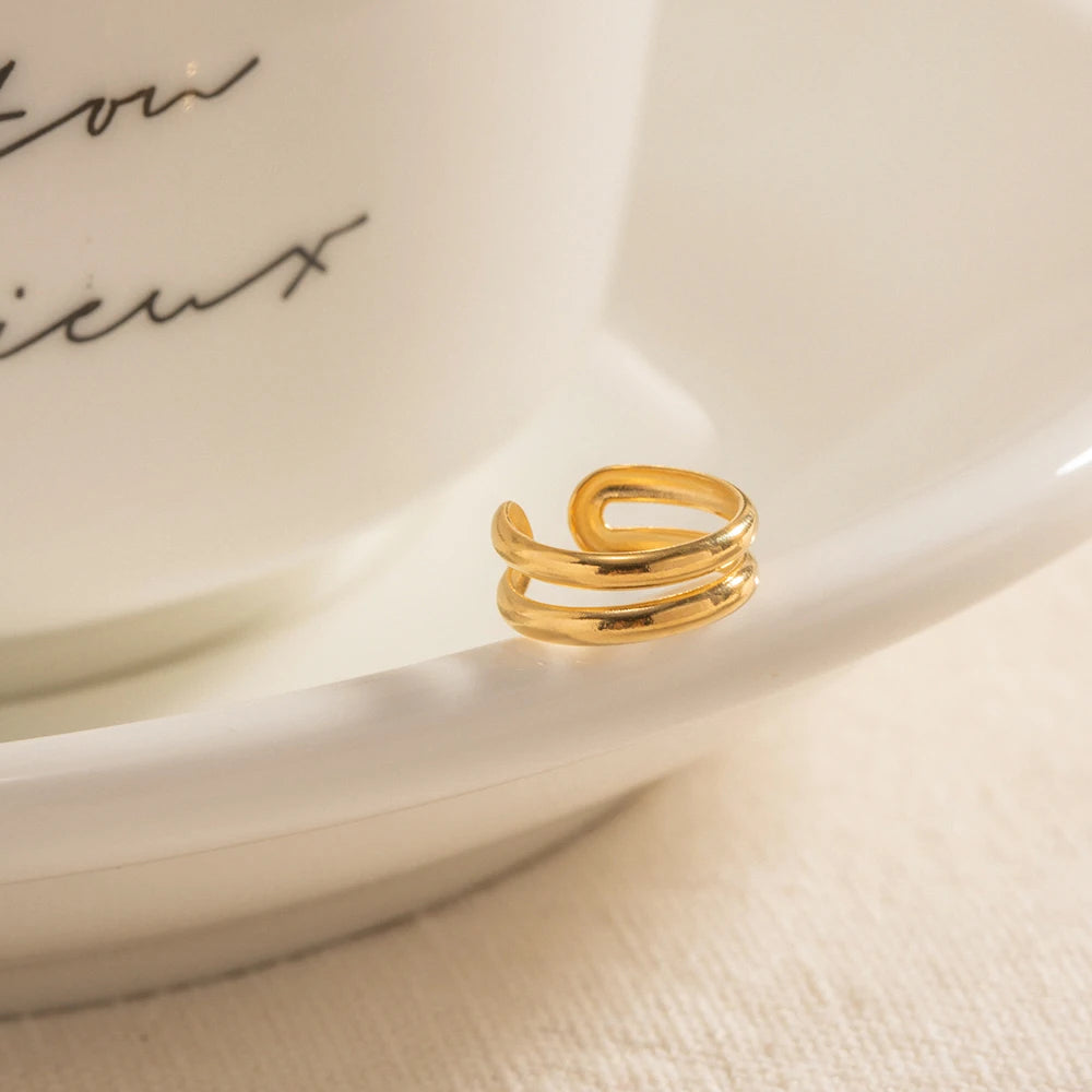 Kreativt dobbeltlagsdesign rustfrit stål klassiske øreclips til kvinder Vintage personlighed øreringe Smykker Festgave