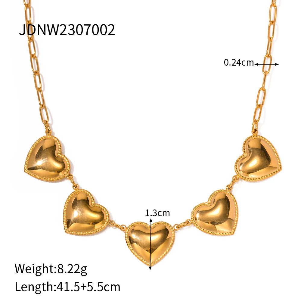 18K Gold Plated Stainless Steel Love Heart Series Smooth Earrings & Necklace Set Semi-detached Brushed Low Key Women Luxury Jewelry