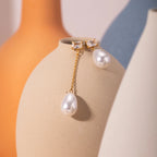 18K PVD Edelstahl Leichter Luxus Rechteckiger Zirkon Tropfenförmiger Asymmetrischer Anhänger Perlenohrringe Damen Statement Schmuck