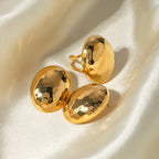 Stilvolle einzigartige Metall-Edelstahl 18k vergoldete Damen-Hammer-Kornmuster-Disco-Oval-Ohrringe/Ring-Set Urlaubsschmuck