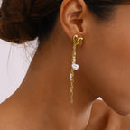 Imitation Pearl 18k Gold Plated Stainless Steel Elegant Smooth Heart-shaped Tassel Earring Women Prevent Allergy Gala Gift