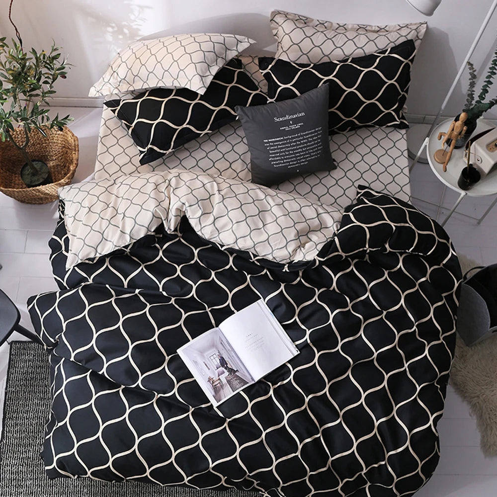 3pcs Couple Black Duvet Cover with Pillowcase Comforter Bedding Set – Queen, King, Single, Full Size Bedding Products Ropa de Cama