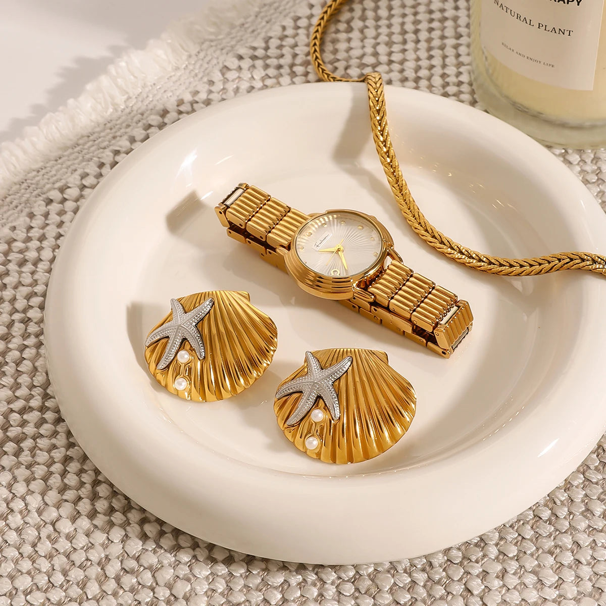 18k forgyldt rustfrit stål hammerkorn søstjerne med imiteret perleskalle ørering kvinder forebygger allergi smykker