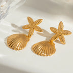 Boucles d'oreilles pendantes géométriques en acier inoxydable 18K étoile de mer coquillage collection océan femmes anti-allergie charme élégant bijoux quotidiens