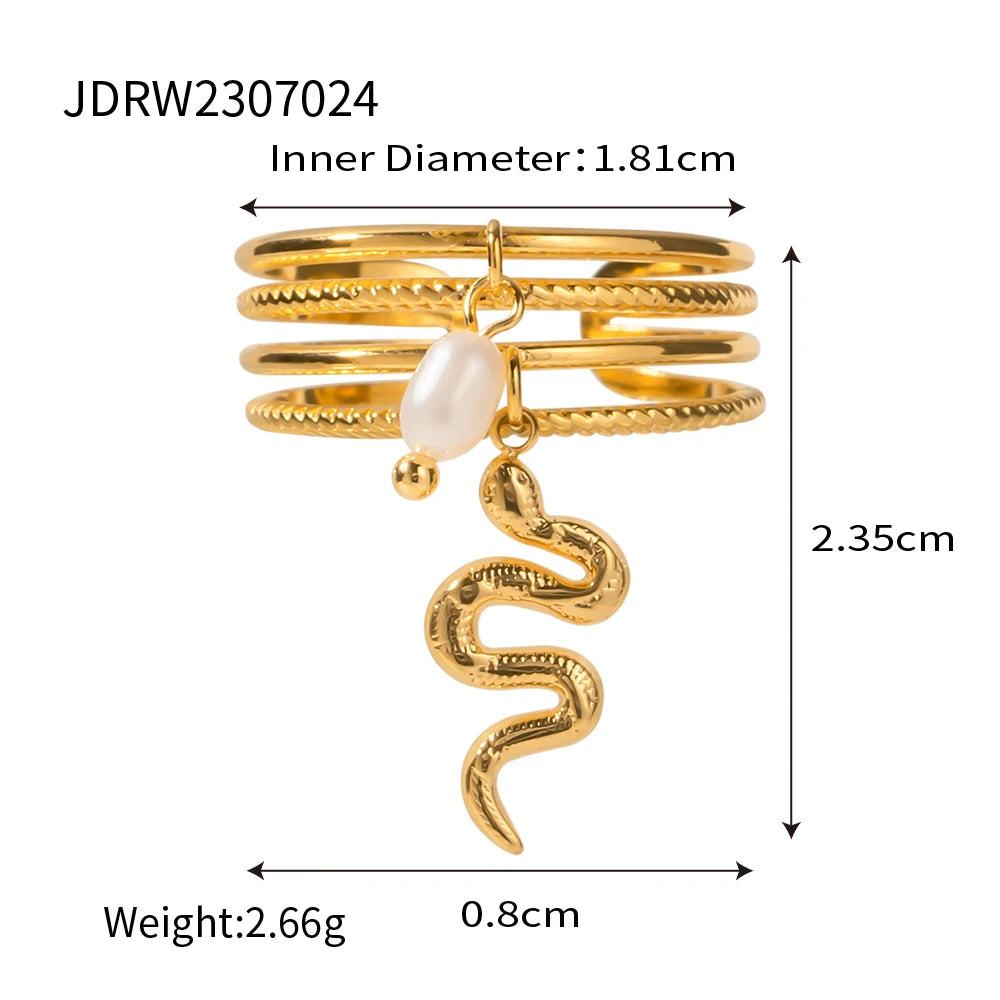 Creativity 18K Gold Plated Stainless Steel Serpentine Snake Shaped Series Open Ring Women Anti Allergic Charm Daily Jewelry