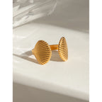 Muschelschalenstrukturierte 18K goldbeschichtete Zwei-Muschel-Öffnungsringe aus Edelstahl, klobiger, anlaufsicherer Damenmode geometrischer Ring