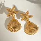 Boucles d'oreilles pendantes géométriques en acier inoxydable 18K étoile de mer coquillage collection océan femmes anti-allergie charme élégant bijoux quotidiens