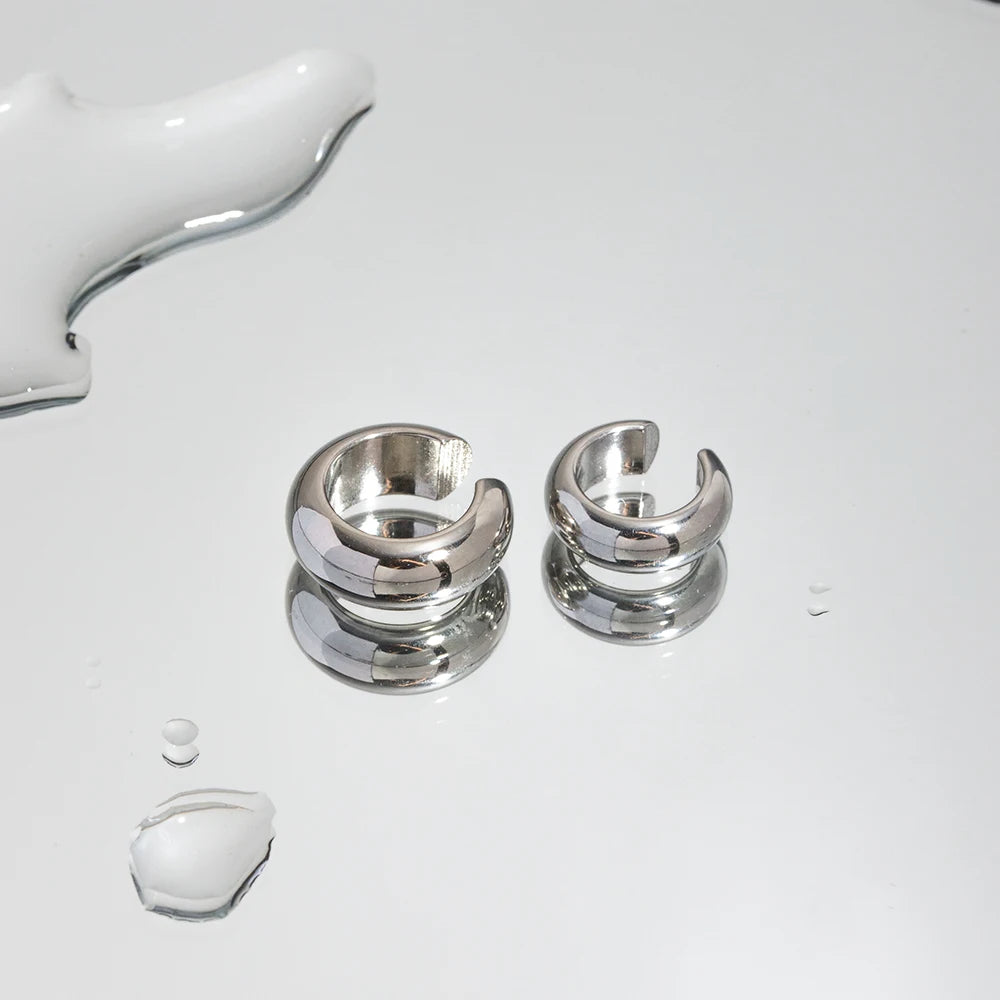 Couleur acier Acier inoxydable Luxe discret Clips d'oreille épais en forme de C Minimaliste Résistants au ternissement Bijoux d'oreille pour femmes Cadeau de fête