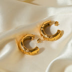 Stilfuldt unikt kærlighedshjerte hult C-formet ørering rustfrit stål 18k forgyldt kvinder anti allergisk metal karakteristiske smykker