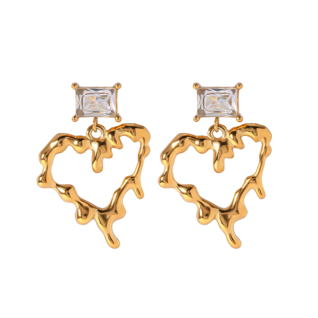 18K Gold Plated Stainless Steel Lava Design Love Heart Pendant Earrings Minimalist Waterproof Rust Proof Charm Jewelry - Grand Goldman