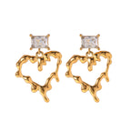 18K Gold Plated Stainless Steel Lava Design Love Heart Pendant Earrings Minimalist Waterproof Rust Proof Charm Jewelry - Grand Goldman
