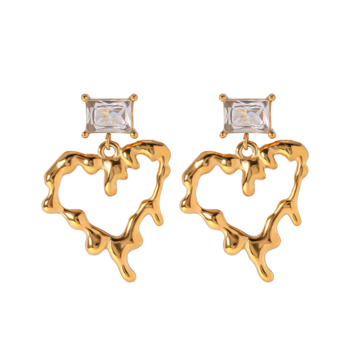 18K Gold Plated Stainless Steel Lava Design Love Heart Pendant Earrings Minimalist Waterproof Rust Proof Charm Jewelry - Grand Goldman