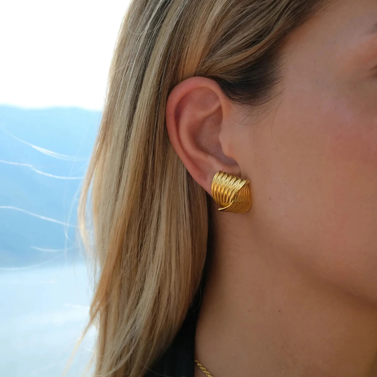 Striped Grain Staggered Stud Earrings For Women Stainless Steel 18K Gold Plated Tarnish-proof Texture Charm Jewelry Femme