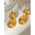 18K Gold Plated Stainless Steel Metal Oval Large Smooth Concave And Convex Earrings Women Daily Metal Texture Trendy Jewelry - Grand Goldman