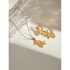 Orecchini e collana con ciondolo a cavalluccio marino e stella marina in acciaio inossidabile 18K impermeabile con strass adesivi, donna, anallergici, gioielli eleganti e affascinanti