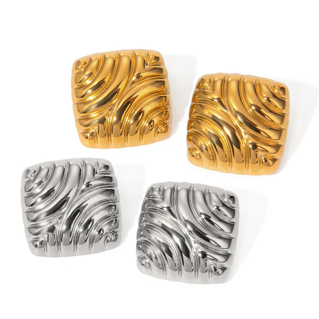 18K PVD-beschichtete trendige Ohrringe aus Edelstahl in quadratischer Form mit Muschelstruktur, wasserdicht, Schmuckanhänger für Frauen, Gala-Geschenk