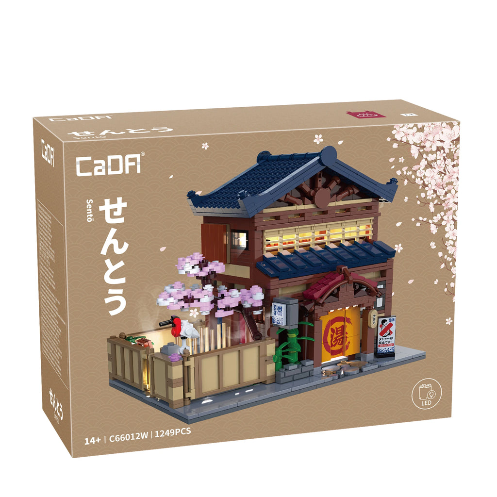 Cada Japanese Sushi HouseBricks Shop LED Japanese Steamed Bun House Building Blocks Summer Cafe cada Toy Street View Series set