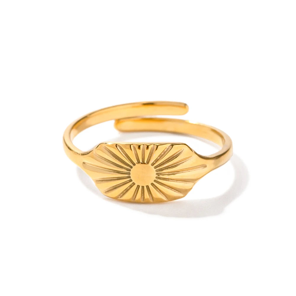 Vintage Creative Square Sign Design Flower Open Ring For Women  Ladies Stainless Steel Adjustable Waterproof Jewelry Gift - Grand Goldman