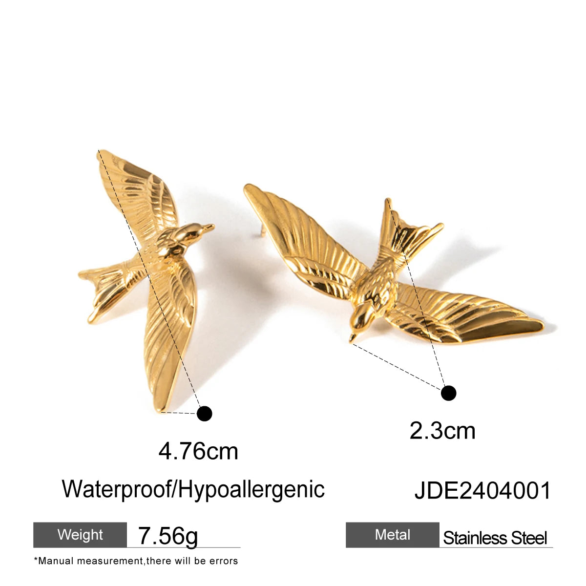 Stainless Steel 18k Gold Plated Vintage Stereoscopic Bird Shaped Earrings for Women Waterproof Fashion Charm Jewelry Party