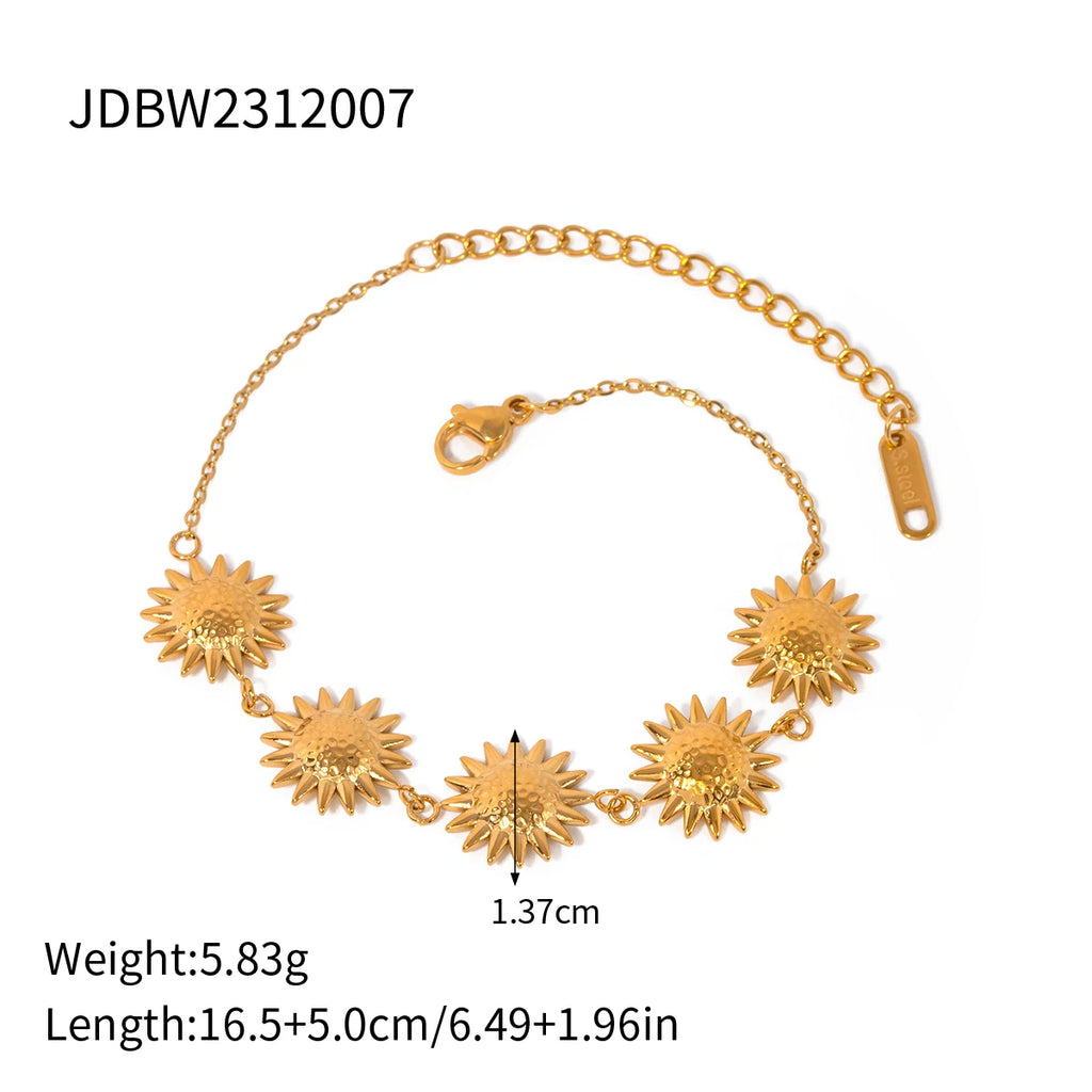 Bracciale/Collana/Orecchini a Bottone Minimalista alla Moda a Forma di Girasole Placcati in Oro 18K in Acciaio Inossidabile Set di Gioielli Resistenti all'Acqua