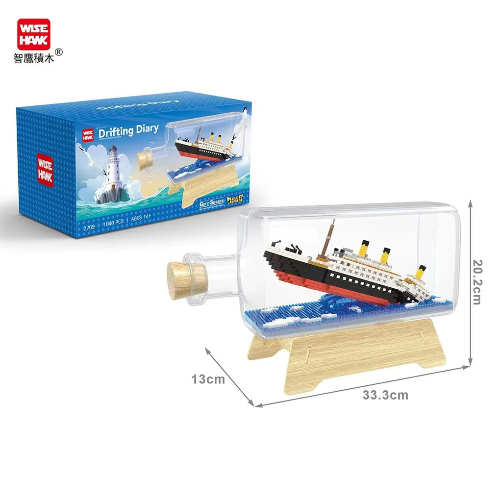Popular Mini Building Block Toy One Piece Boat Thousand Sunny Pirate Ship RMS Titanic Drift Bottle Micro Bricks Assembled Models
