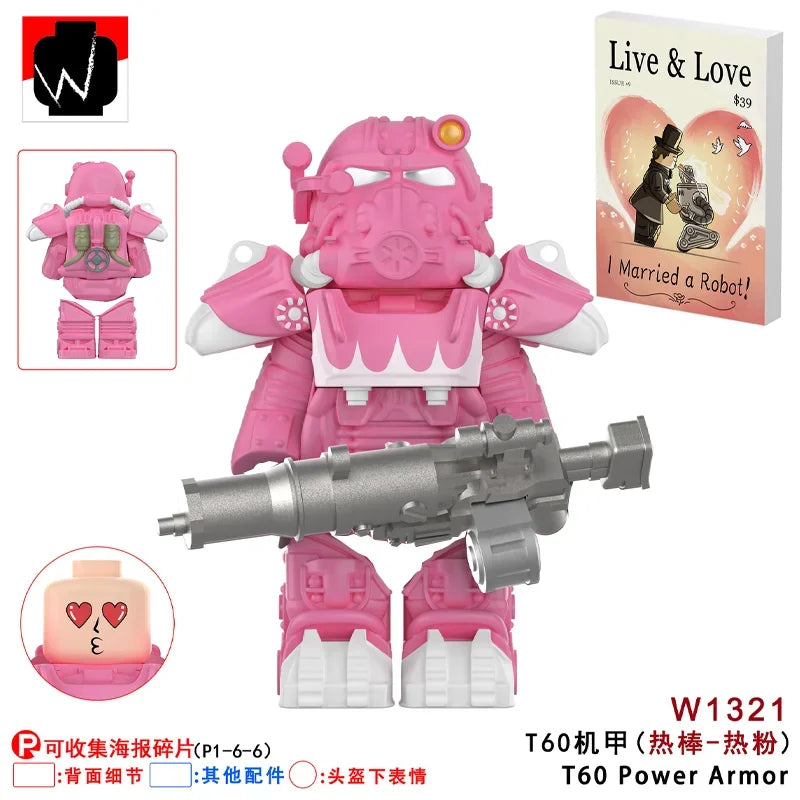 BoS Game T60 Power Armor Army Officers Soldiers Figure Machine gun Model Building Blocks Kids Toys Gifts Boys Girls Juguetes