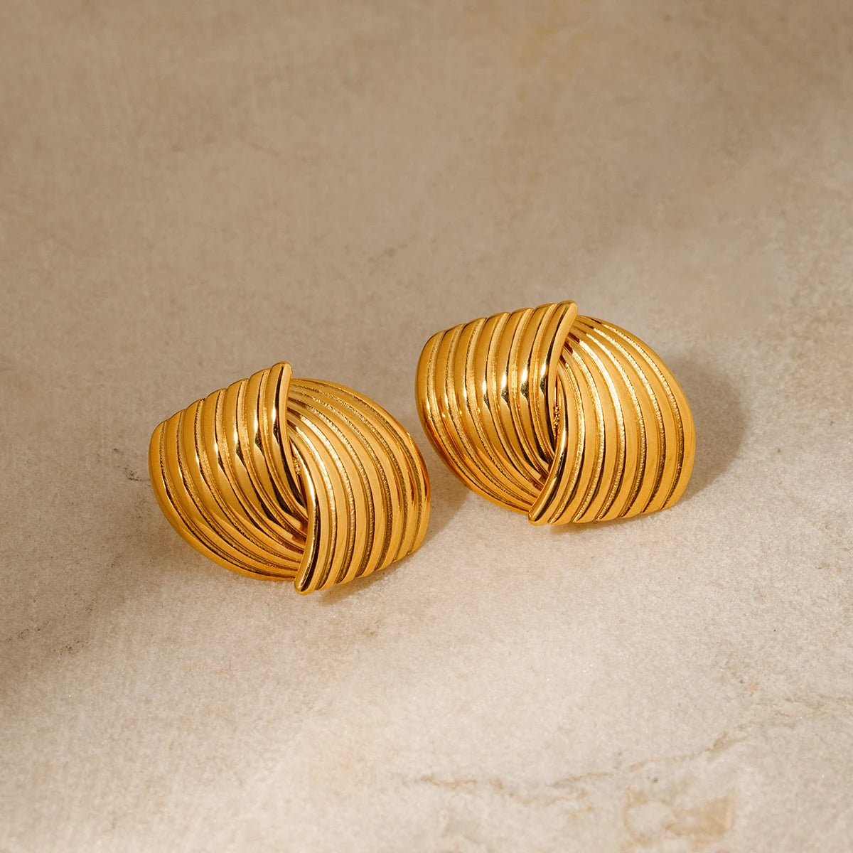 Striped Grain Staggered Stud Earrings For Women Stainless Steel 18K Gold Plated Tarnish-proof Texture Charm Jewelry Femme