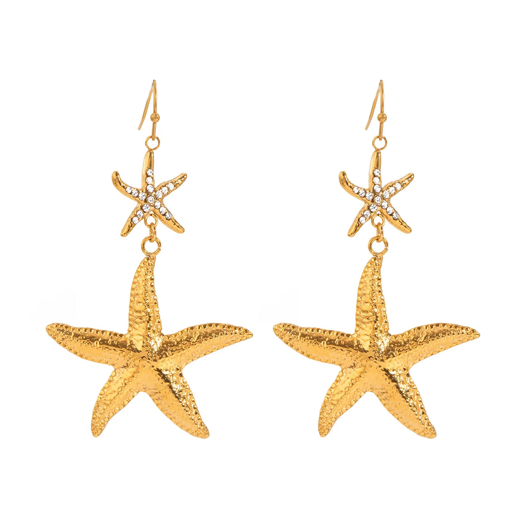 Beach Anti Allergic Stainless Steel 18K Starfish Ocean Style Hook Earrings Women Rust-proof Attractive Jewelry Accessories