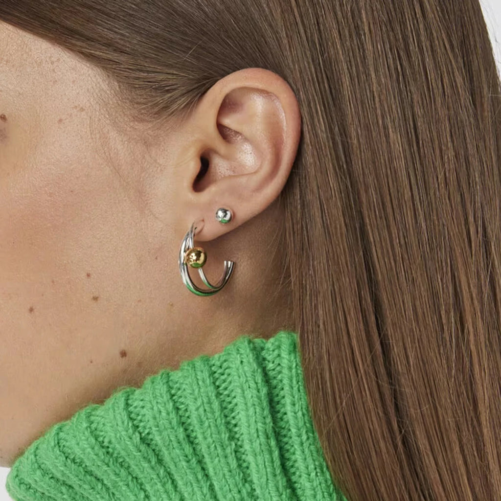 Zora 18k vergulde roestvrijstalen dubbele ring gouden kraal trendy oorclip