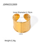 18K vergoldeter Edelstahl geometrischer breiter Ring mit Hammerschlagstruktur, offen, Unisex, für Männer und Frauen, wasserdichter Schmuck, Geschenk, Bijoux