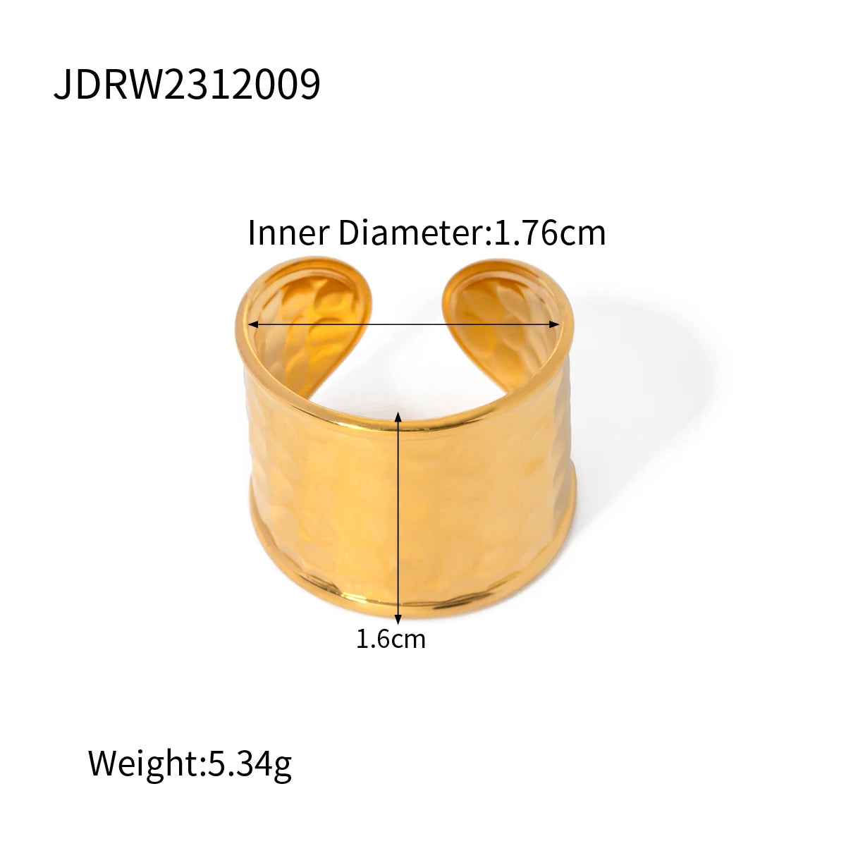 18K vergoldeter Edelstahl geometrischer breiter Ring mit Hammerschlagstruktur, offen, Unisex, für Männer und Frauen, wasserdichter Schmuck, Geschenk, Bijoux
