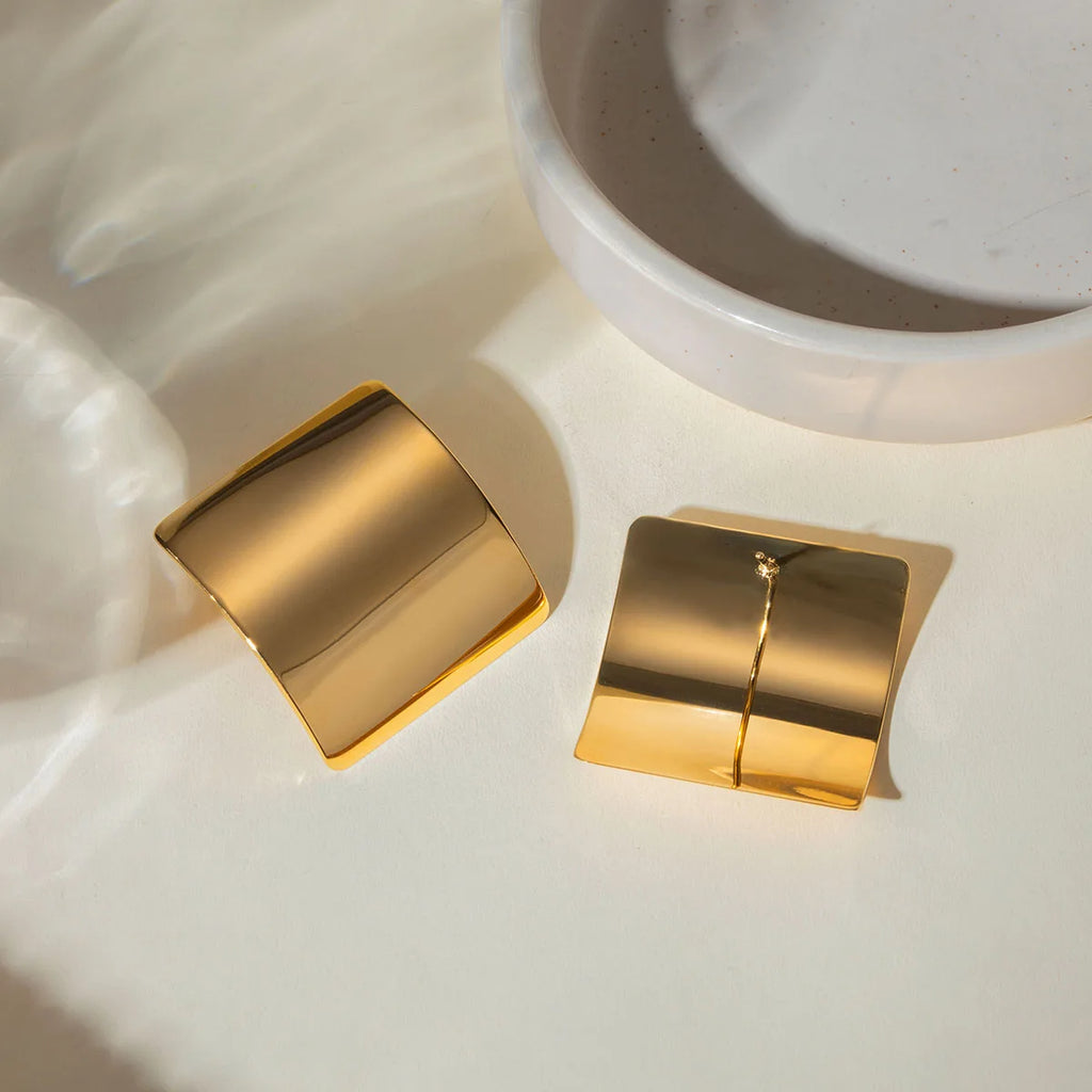 18K PVD-belagt rustfrit stål minimalistisk almindelig rektangulære hævede øreringe Vandtætte attraktive smykker af høj kvalitet
