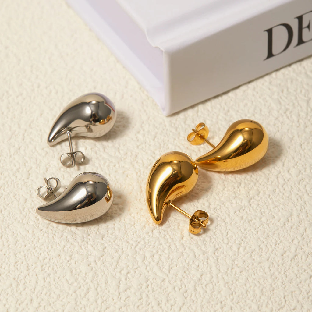 Vintage Popular Stainless Steel Water Drop Shaped Stud Earrings 18K PVD Plated Waterproof Texture Charm Daily Jewelry Gift 2024