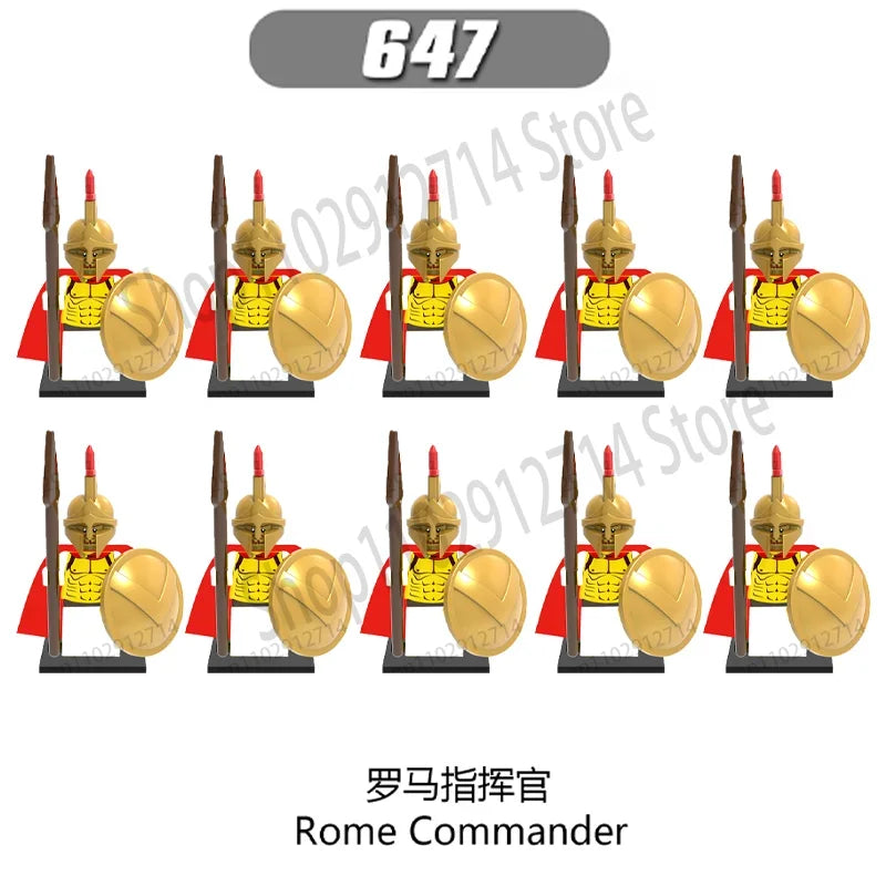 10Pcs/Set Historical Medieval Sparta Heroes Crusader Roman Soldiers Building Blocks Military Action Figures Bricks Toys For Kids
