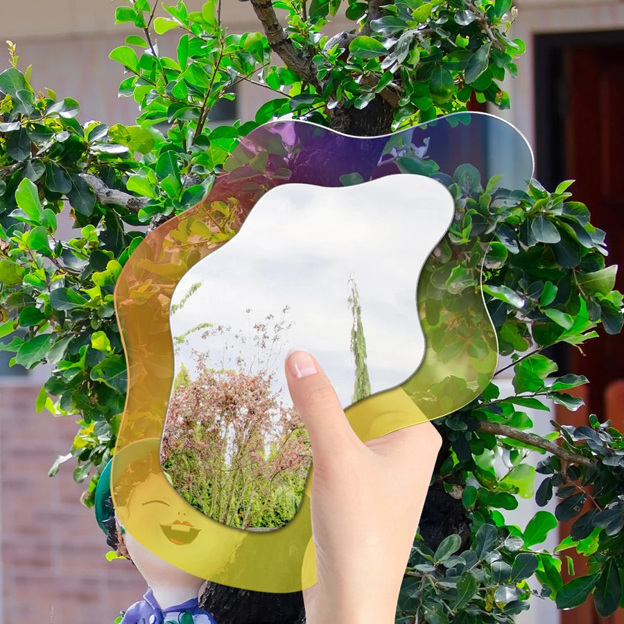 AMBER'S Rainbow 3D Colorful Acrylic Decorative Mirror – Modern Wall & Tabletop Makeup Mirror for Home, Office, and Store Decor