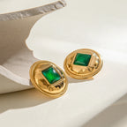 Creative 18K forgyldt rustfrit stål hammerkorn øreringe indlæg grøn harpiks kvinder vandtætte attraktive smykker