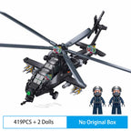 Sluban Military Series WW2 WZ-10S Armed Helicopter J20BS Stealth Fighter Jet Pilots Model Building Blocks Toy for Boy Kids Gift