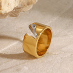 Color Matching 18k Gold Plated Stainless Steel Gold Silver Tearing Notch Ring Women Personalized Rust Proof Stylish Jewelry