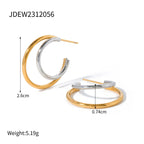 18K Gold Plated Silver Gold Color Matching C shape Hoops Triple Layer Huggy Huggie Mixed Anti Allergic Waterproof Charm Jewelry
