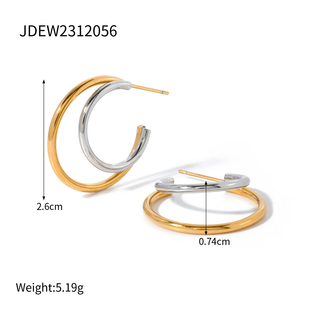 18K Gold Plated Silver Gold Color Matching C shape Hoops Triple Layer Huggy Huggie Mixed Anti Allergic Waterproof Charm Jewelry