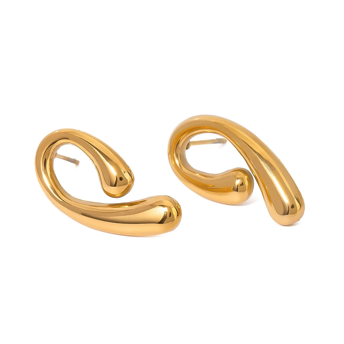 Minimalistisk 18K forgyldt rustfrit stål blank vanddråbe komma uregelmæssige øreringe kvinder daglige trendy charmsmykker