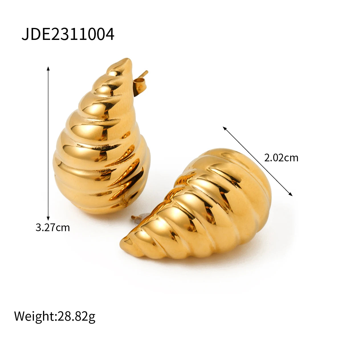 Brincos Femininos de Gota de Água com Textura Martelada, Folheados a Ouro 18K, em Aço Inoxidável, Tendência, Sem Desgaste, Joias de Luxo Leve e Encantador