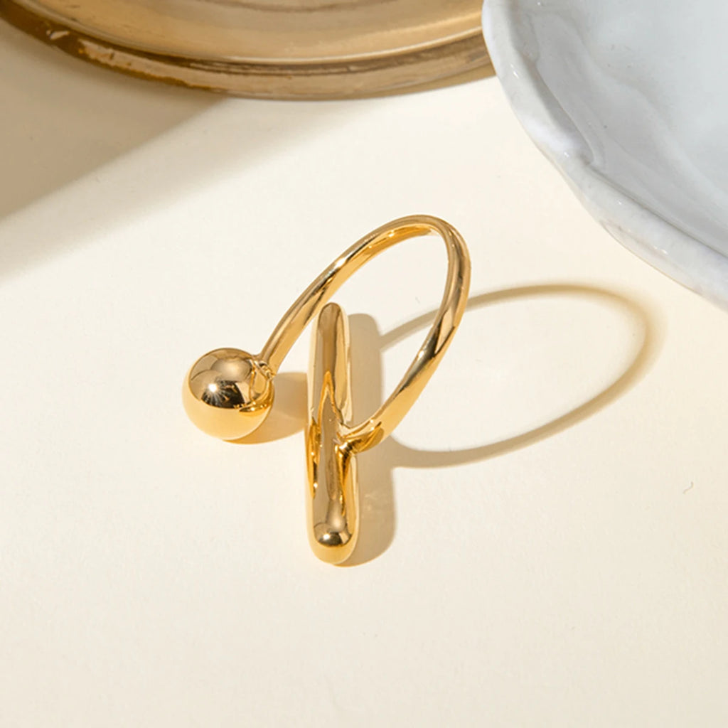 18K Statement Sommer Edelstahl PVD-beschichteter geometrischer Einfachheits-Öffnungsring für Frauen Sandstrand Schmuck