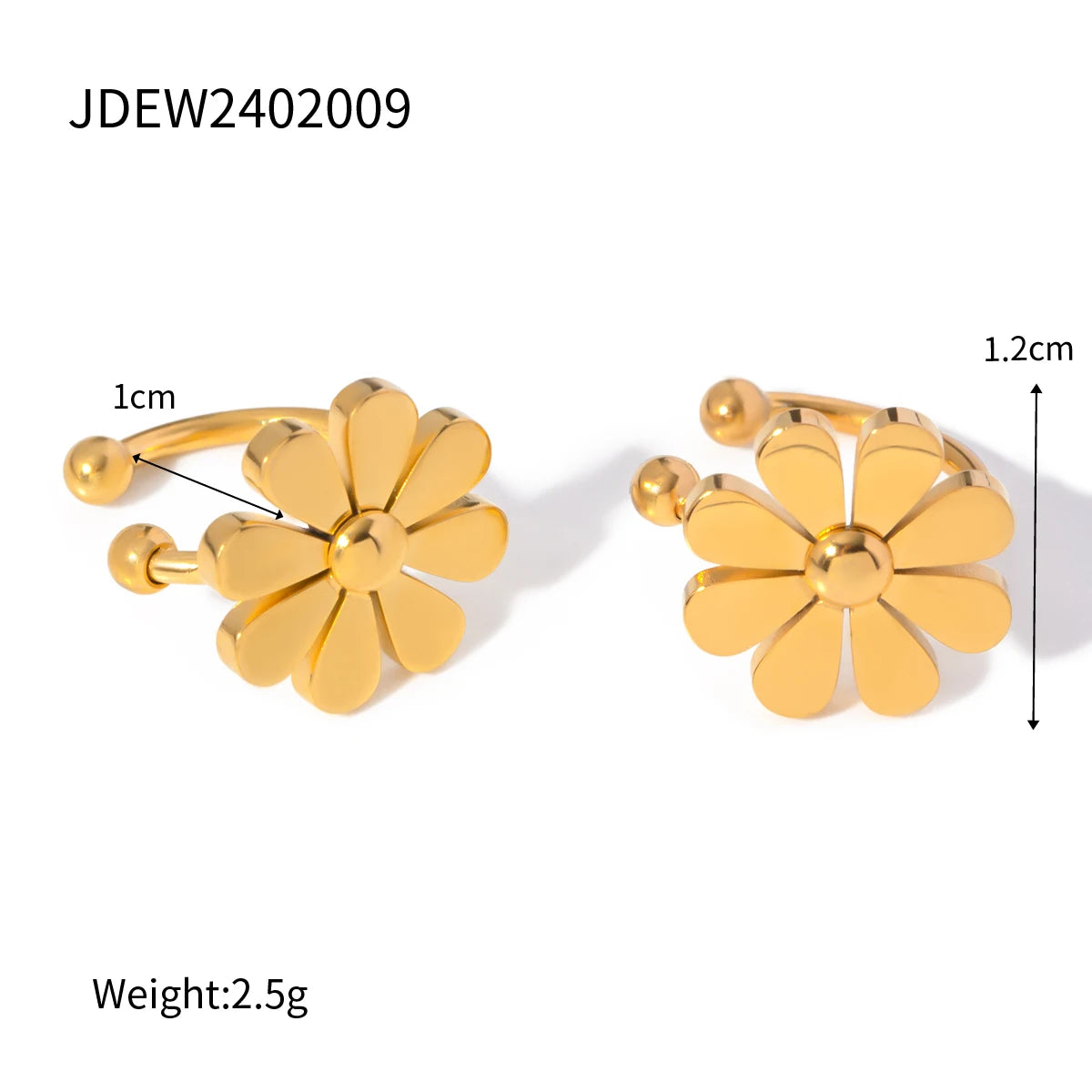 Let luksus 18K PVD otte-bladede blomst Small Daisy Ear Clip Sommer Guld Farve Rustfrit Stål Kvinder Statement Smykker